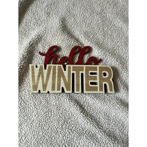 3 for $15 - Ashland Hello Winter Wooden Table Decor Sign 8" NWT - Picture 1 of 3